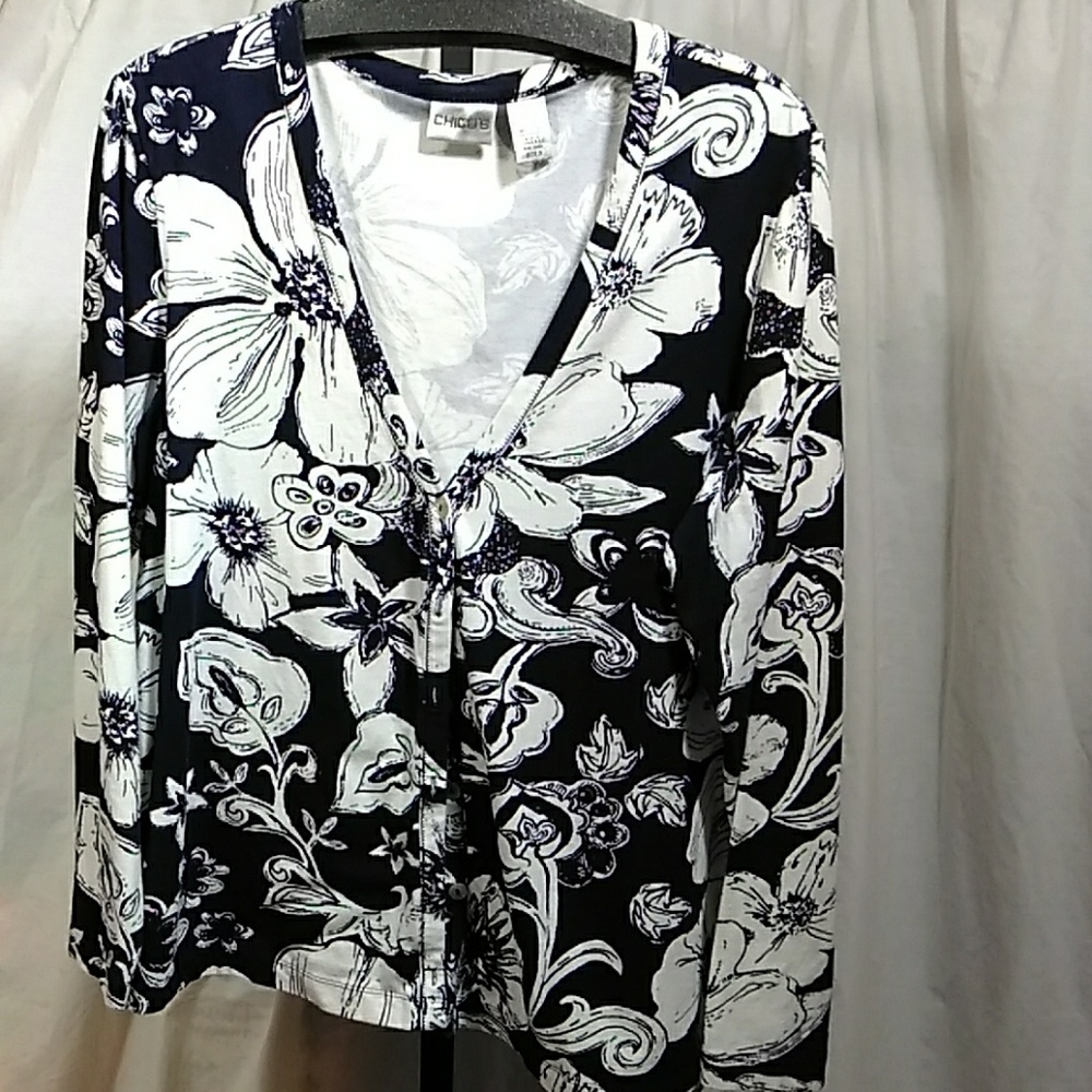 Chico's Knit cardigan Navy White  nwot size L/XL